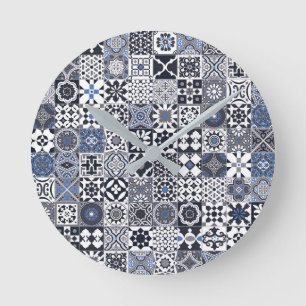 Schwarz, blau, grau, marokkanisch runde wanduhr