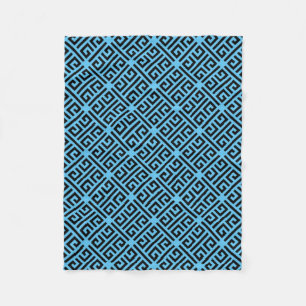 Schwarz-Blau-Griechisches Schlüsselmuster Fleecedecke