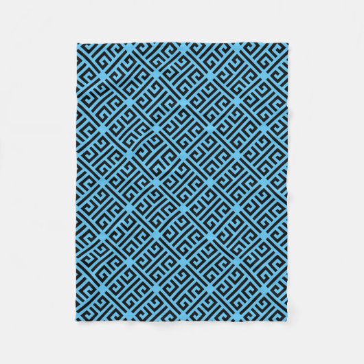 Schwarz-Blau-Griechisches Schlüsselmuster Fleecedecke (Vorderseite)
