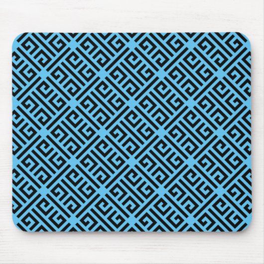 Schwarz-Blau-Griechisches Schlüsselmuster Mousepad (Vorne)