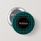 Schwarz-Blau-Hahnentrittmuster Mit Monogramm Muste Button (Vorne & Hinten)