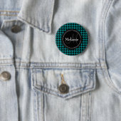 Schwarz-Blau-Hahnentrittmuster Mit Monogramm Muste Button (Beispiel)