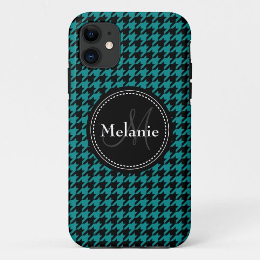 Schwarz-Blau-Hahnentrittmuster Mit Monogramm Muste Case-Mate iPhone Hülle (Rückseite)