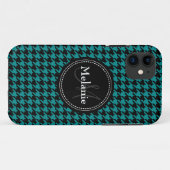 Schwarz-Blau-Hahnentrittmuster Mit Monogramm Muste Case-Mate iPhone Hülle (Rückseite (Horizontal))