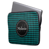 Schwarz-Blau-Hahnentrittmuster Mit Monogramm Muste Laptopschutzhülle (Vorderseite Links)