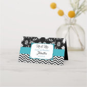 Schwarz-Blau-Hochzeitskarten für die Tischnummer Platzkarte (Rückseite)