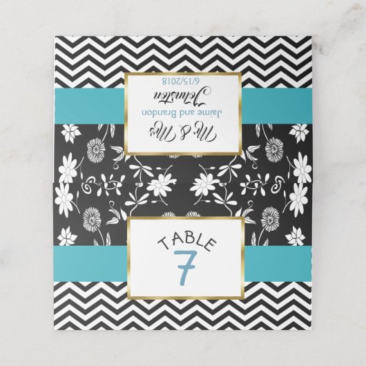 Schwarz-Blau-Hochzeitskarten für die Tischnummer Platzkarte (Außenseite Aufgefaltet)