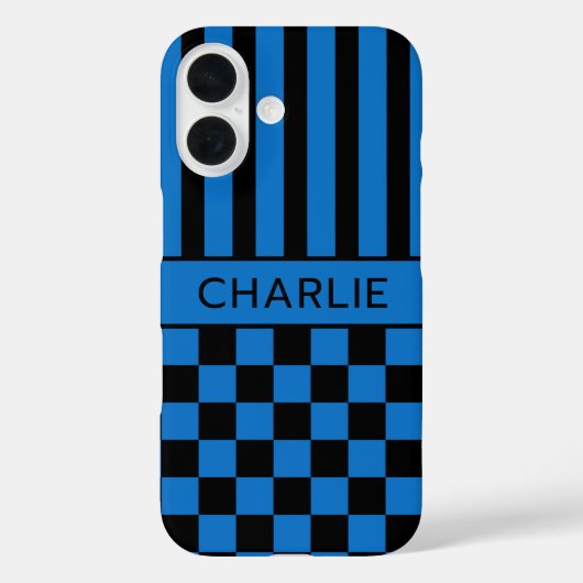 Schwarz-blau kariert gestreift Personalisiert Case-Mate iPhone Hülle (Rückseite)