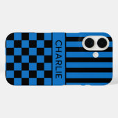 Schwarz-blau kariert gestreift Personalisiert Case-Mate iPhone Hülle (Rückseite (Horizontal))