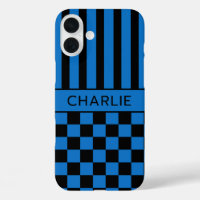 Schwarz-blau kariert gestreift personalisiert
