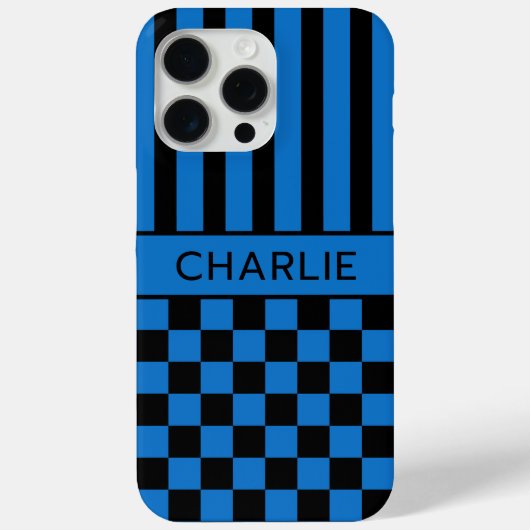 Schwarz-blau kariert gestreift Personalisiert Case-Mate iPhone Hülle (Rückseite)