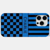 Schwarz-blau kariert gestreift Personalisiert Case-Mate iPhone Hülle (Rückseite (Horizontal))