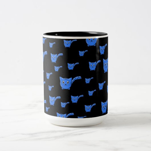 Schwarz & Blau-Kitchenmuster Zweifarbige Tasse (Mittel)