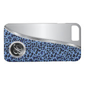 Schwarz-Blau-Leopard-Druck| Monogramm Case-Mate iPhone Hülle (Rückseite (Horizontal))