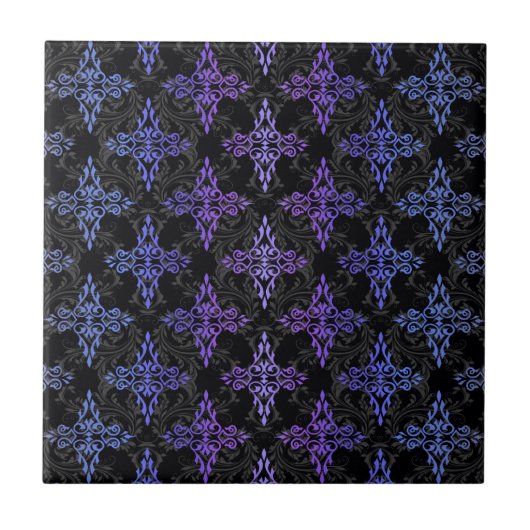 Schwarz-Blau-Lila-Doppel-Damaskus Fliese (Vorderseite)