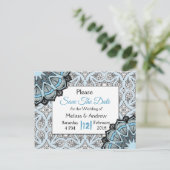Schwarz-Blau-Mandala-Hochzeit Das Datum speichern Ankündigungspostkarte (Stehend Vorderseite)
