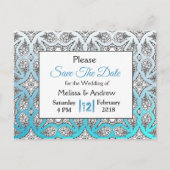 Schwarz-Blau-Mandala-Hochzeit Das Datum speichern Ankündigungspostkarte (Vorderseite)