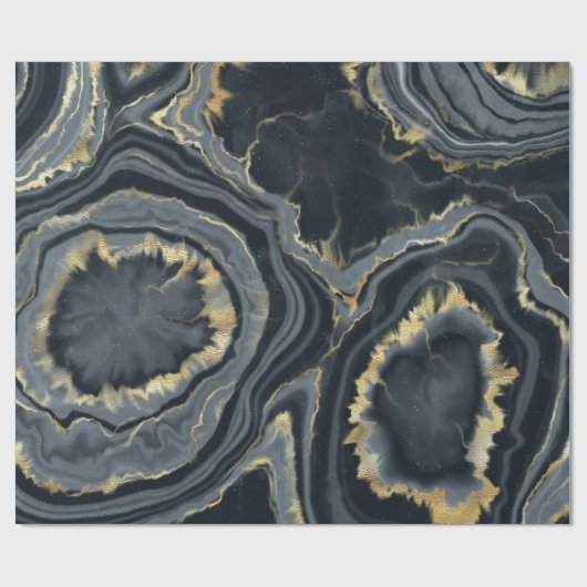 Schwarz-Blau-Marmor Agile Stein elegantes Party Geschenkpapier (Flach)