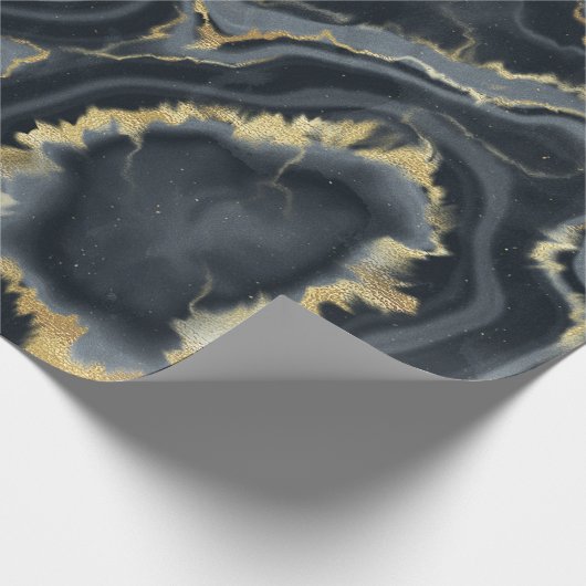 Schwarz-Blau-Marmor Agile Stein elegantes Party Geschenkpapier (Ecke)