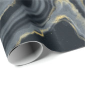 Schwarz-Blau-Marmor Agile Stein elegantes Party Geschenkpapier (Rolleneckpunkt)