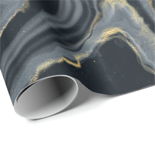 Schwarz-Blau-Marmor Agile Stein elegantes Party Geschenkpapier (Rolleneckpunkt)