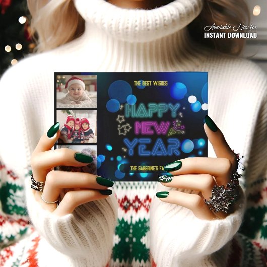 Schwarz & Blau Midnight Sparkle Neon Glow Neujahr Karte