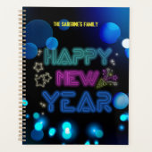 Schwarz & Blau Midnight Sparkle Neon Glow Neujahr Planer (Vorderseite)