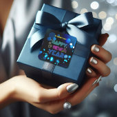 Schwarz & Blau Midnight Sparkle Neon Glow Neujahr Quadratischer Aufkleber