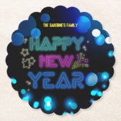 Schwarz & Blau Midnight Sparkle Neon Glow Neujahr Untersetzer (Vorderseite)