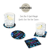 Schwarz & Blau Midnight Sparkle Neon Glow Neujahr Untersetzer