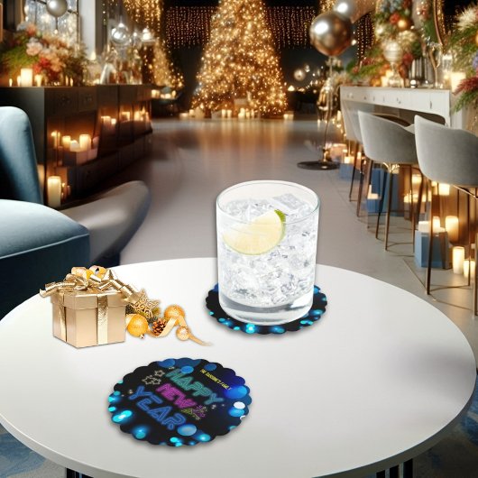 Schwarz & Blau Midnight Sparkle Neon Glow Neujahr Untersetzer
