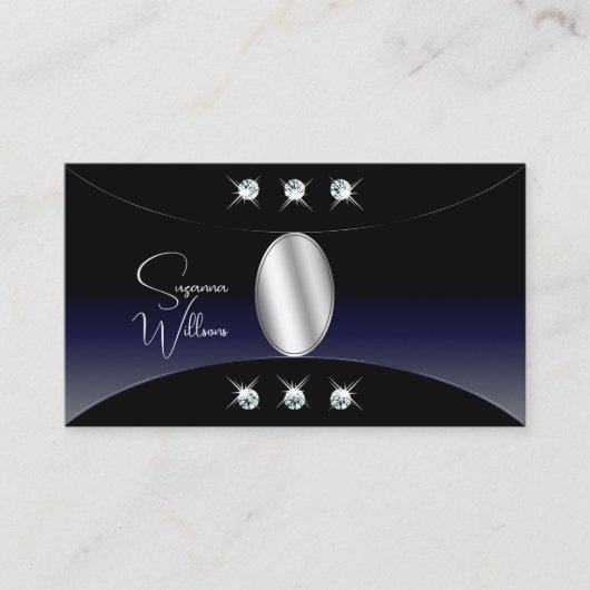 Schwarz Blau mit Silberdekor Diamanten und Foto Visitenkarte (Vorderseite)