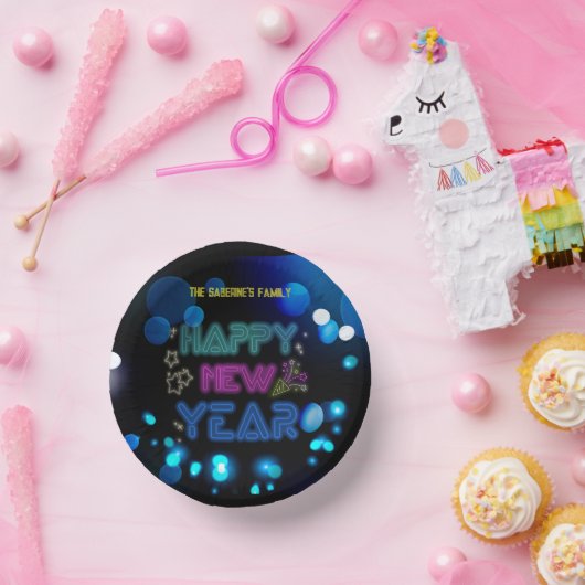 Schwarz & Blau Mitternacht Funkeln Neon Glow Neuja Pappteller (Party)