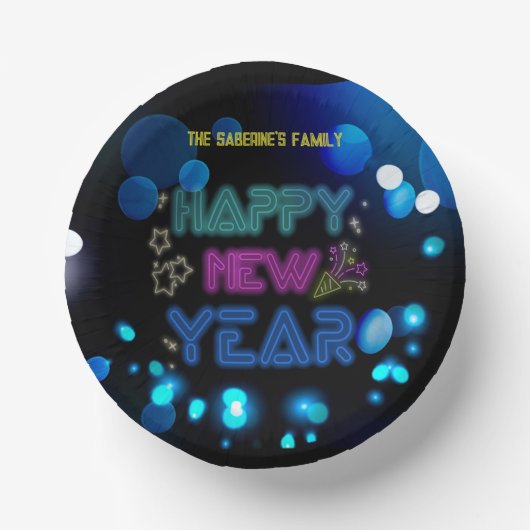 Schwarz & Blau Mitternacht Funkeln Neon Glow Neuja Pappteller (Vorderseite)