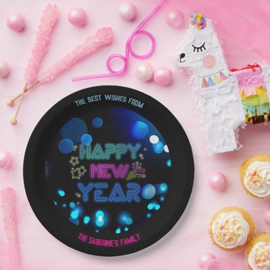 Schwarz & Blau Mitternacht Glanz Neon Leuchten Neu Pappteller (Party)