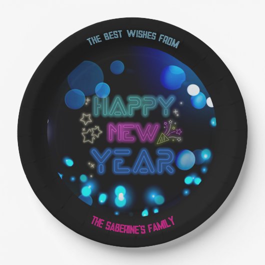 Schwarz & Blau Mitternacht Glanz Neon Leuchten Neu Pappteller (Vorderseite)