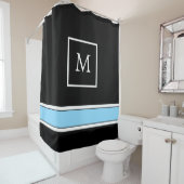 Schwarz-Blau-Monogramm mit Streifen Duschvorhang (Beispiel)