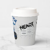 Schwarz-Blau-Motorrad grau Pappbecher (Links)