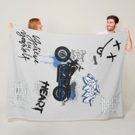 Schwarz-Blau-Motorradgraffiti grau Fleecedecke