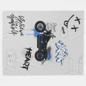 Schwarz-Blau-Motorradgraffiti grau Fleecedecke (Vorderseite (Horizontal))