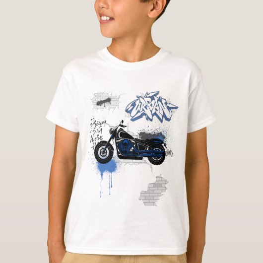 Schwarz-Blau-Motorradgraffiti grau T-Shirt (Vorderseite)