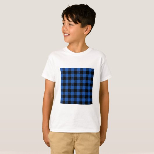 Schwarz-Blau-Schachbrettmuster T-Shirt (Vorne ganz)