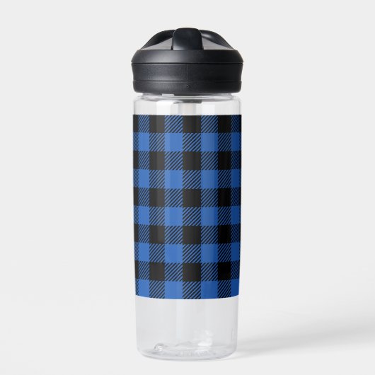Schwarz-Blau-Schachbrettmuster Trinkflasche (Vorderseite)