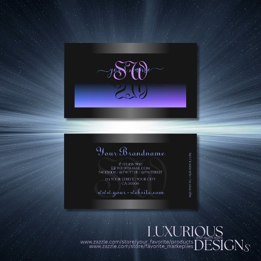 Schwarz-Blau-Schimmer mit schicken Initialen Visitenkarte