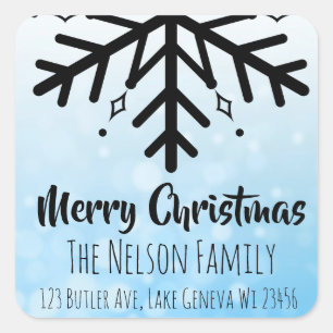 Schwarz-Blau-Schneeflocken Personalisierte Weihnac Quadratischer Aufkleber