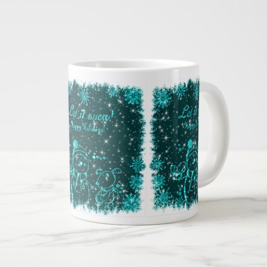 Schwarz-Blau-Schneemann-Illustration-Let it Snow Jumbo-Tasse (Vorderseite Rechts)