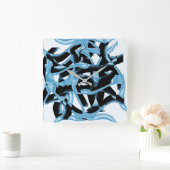 Schwarz-Blau-Schrott oder Bänder zerstört, gefärbt Quadratische Wanduhr (Zuhause)