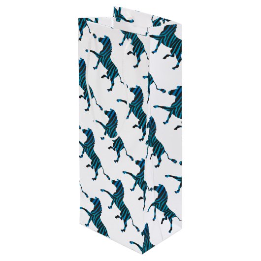 Schwarz-Blau-Silhouette Zebra Geschenktüte Für Weinflaschen (Rückseite Schrägansicht)