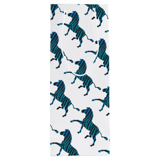Schwarz-Blau-Silhouette Zebra Geschenktüte Für Weinflaschen (Rückseite)