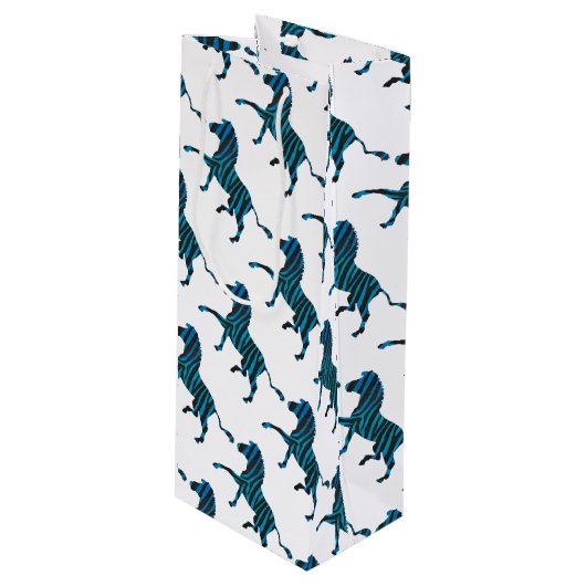 Schwarz-Blau-Silhouette Zebra Geschenktüte Für Weinflaschen (Vorderseite Schrägansicht)